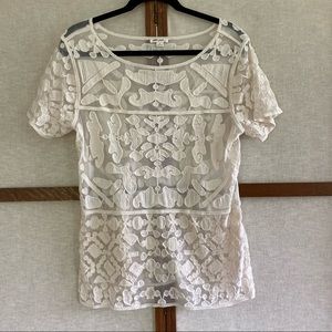 Ultra Pink Cream Lace Boho Top - Size Medium